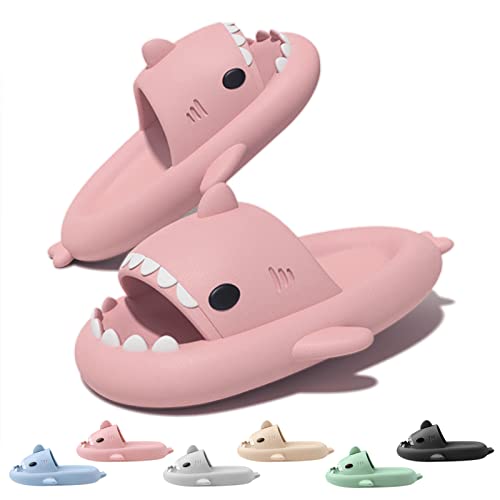 Neteson Shark Slides Damen Herren Hausschuhe Hai Schlappen Rutschfest Shark Slippers Badelatschen Pillow Slides Soft Cloud Slippers Badeschlappen Strand Sandalen Unisex(Rosa, 38/39EU) von Neteson