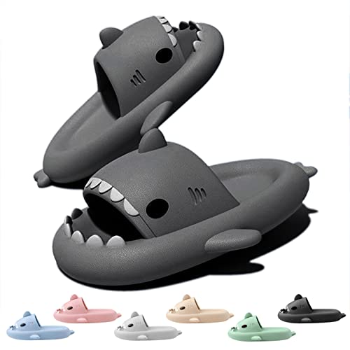 Neteson Shark Slides Damen Herren Hausschuhe Hai Schlappen Rutschfest Shark Slippers Badelatschen Pillow Slides Soft Cloud Slippers Badeschlappen Strand Sandalen Unisex(Schwarz, 38/39EU) von Neteson