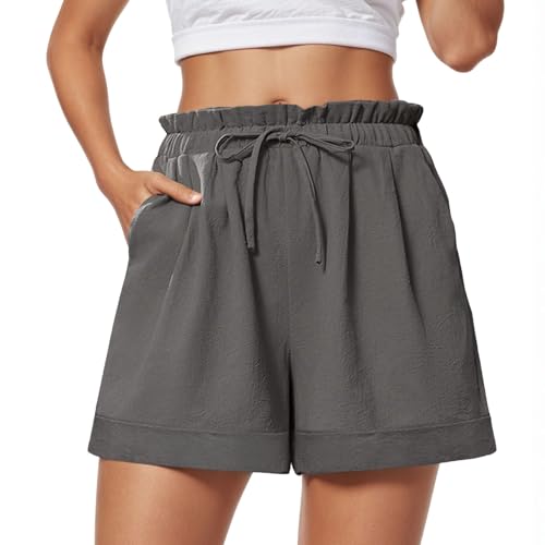 Neteson Shorts Damen Sommer Kurz Musselin Hose Shorts Beach Lässige Stoffhose Freizeit Mit Taschen Kordelzug Gerades Bein von Neteson