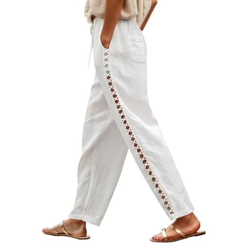 Neteson Sommerhose Damen Leicht und Luftig 7/8 Stoffhose Weite Elegant Boho Palazzo Hosen Strandhose Freizeithose mit Taschen von Neteson