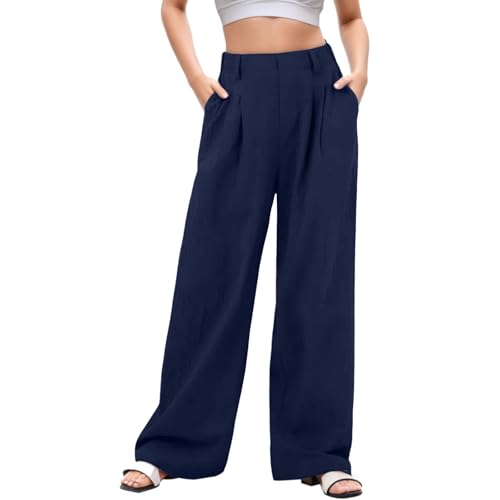 Neteson Stoffhose Damen Sommer Elegant Weite Hosen Hohe Taille Business Hose Weites Bein Palazzo Hose mit Taschen Lässig Anzughose Locker Arbeitshose Büro Freizeithose von Neteson