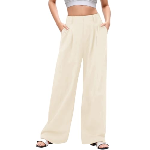 Neteson Stoffhose Damen Sommer Elegant Weite Hosen Hohe Taille Business Hose Weites Bein Palazzo Hose mit Taschen Lässig Anzughose Locker Arbeitshose Büro Freizeithose von Neteson