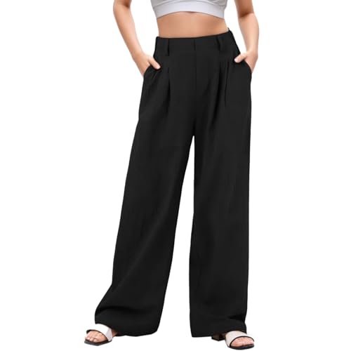 Neteson Stoffhose Damen Sommer Elegant Weite Hosen Hohe Taille Business Hose Weites Bein Palazzo Hose mit Taschen Lässig Anzughose Locker Arbeitshose Büro Freizeithose von Neteson