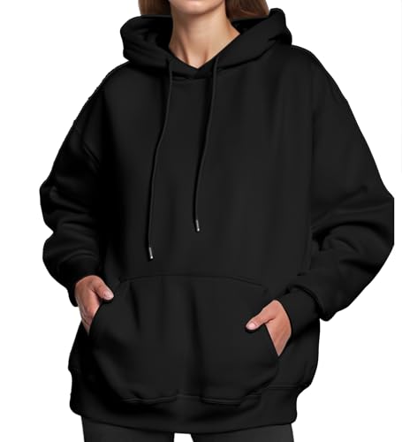 Neteson Sweat à Capuche Pour Femmes Oversize Sweatshirts Automne Hiver Col Rond Manches Longues Pull Polaire Basique Vêtements von Neteson