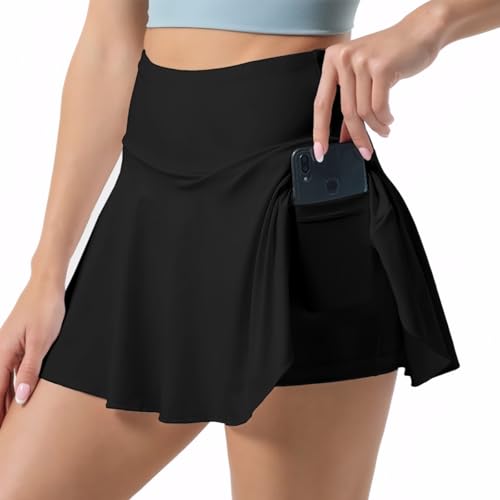 Neteson Tennisrock Damen mit Hose Hosenrock Sport Rock Sommer Plissiert Golfrock Tennis Rock Skort mit Taschen Tenniskleid Faltenrock Laufrock Minirock für Fitness Workout Running Radfahren Wandern von Neteson