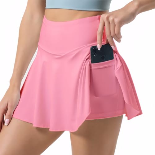 Neteson Tennisrock Damen mit Hose Hosenrock Sport Rock Sommer Plissiert Golfrock Tennis Rock Skort mit Taschen Tenniskleid Faltenrock Laufrock Minirock für Fitness Workout Running Radfahren Wandern von Neteson