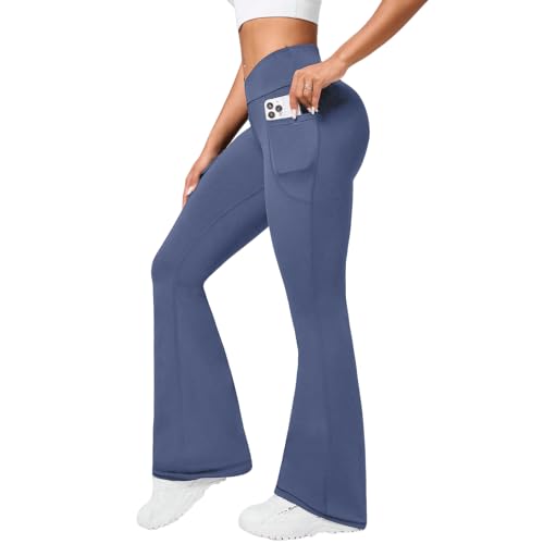 Neteson Yogahose Damen Flared Leggings Schlaghose Bootcut High Waist Yoga Hose Weites Bein V-Taille mit Taschen Blickdicht Leggins Bootleg Sporthose Jogginghose Laufhose Jazzpants von Neteson