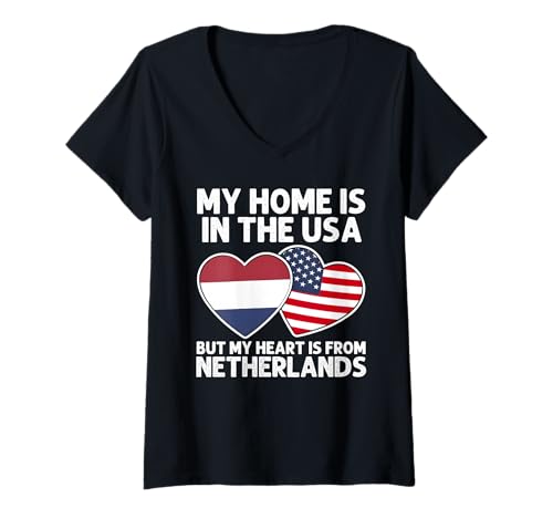 Damen My Home USA My Heart Niederlande Niederlande Flagge T-Shirt mit V-Ausschnitt Damen My Home USA My Heart Niederlande Niederlande Flagge T-Shirt mit V-Ausschnitt von Netherlands Pride Flag Apparel