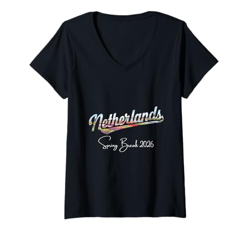 Damen Niederlande Spring Break 2026 Urlaubsreisen T-Shirt mit V-Ausschnitt Damen Niederlande Spring Break 2026 Urlaubsreisen T-Shirt mit V-Ausschnitt von Netherlands Spring Break Clothes T-Shirts