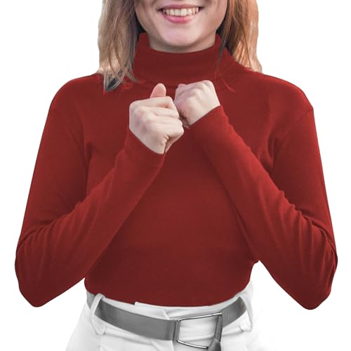 Neti Damen Rollkragenpullover Langarmshirt Rollkragen Langarm Bluse Shirt Pullover Einfarbig 100% Baumwolle S-2XL (DE/NL/SE/PL, Alphanumerisch, L, Regular, Regular, Burgund) von Neti