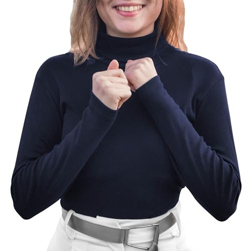Neti Damen Rollkragenpullover Langarmshirt Rollkragen Langarm Bluse Shirt Pullover Einfarbig 100% Baumwolle S-2XL (DE/NL/SE/PL, Alphanumerisch, L, Regular, Regular, Dunkelblau) von Neti