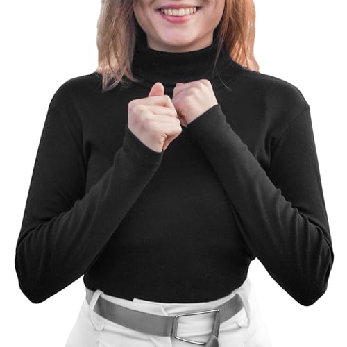 Neti Damen Rollkragenpullover Langarmshirt Rollkragen Langarm Bluse Shirt Pullover Einfarbig 100% Baumwolle S-2XL (DE/NL/SE/PL, Alphanumerisch, M, Regular, Regular, Schwarz) von Neti