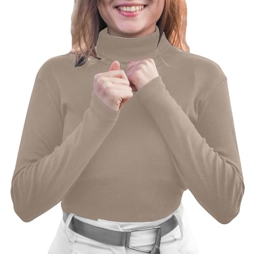 Neti Damen Rollkragenpullover Langarmshirt Rollkragen Langarm Bluse Shirt Pullover Einfarbig 100% Baumwolle S-2XL (DE/NL/SE/PL, Alphanumerisch, S, Regular, Regular, Beige) von Neti