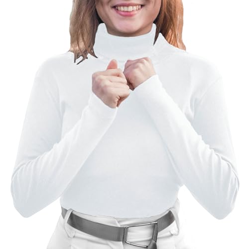 Neti Damen Rollkragenpullover Langarmshirt Rollkragen Langarm Bluse Shirt Pullover Einfarbig 100% Baumwolle S-2XL (DE/NL/SE/PL, Alphanumerisch, XL, Regular, Regular, Weiß) von Neti