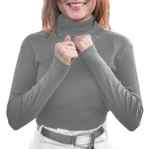 Neti Damen Rollkragenpullover Langarmshirt Rollkragen Langarm Bluse Shirt Pullover Einfarbig 100% Baumwolle S-2XL (DE/NL/SE/PL, Alphanumerisch, XXL, Regular, Regular, Grau) von Neti