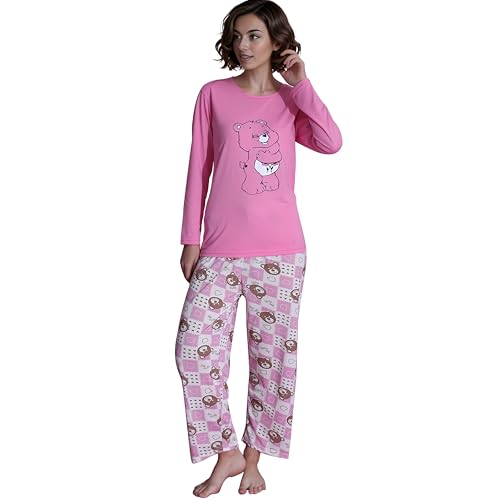 Neti Damen Schlafanzug Langer Pyjama Nachtanzug 100% Baumwolle Übergröße viele Muster M-4XL (DE/NL/SE/PL, Alphanumerisch, M, Regular, Regular, PD00091) von Neti