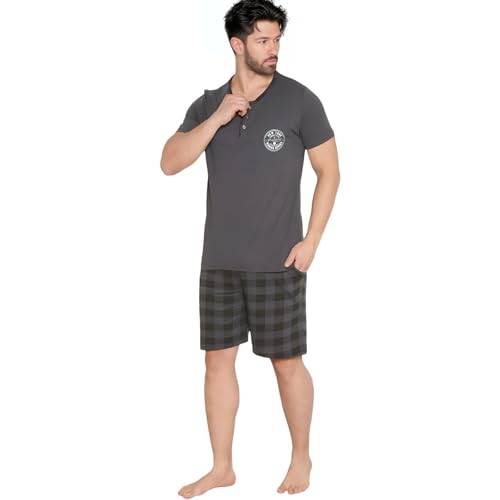 Neti Herren Schlafanzug Kurze Pyjama Nachtanzug Kurzarm + Shorts 100% Baumwolle M-6XL (DE/NL/SE/PL, Alphanumerisch, 4XL, Große Größen, Regular, 3002 Graphit) von Neti