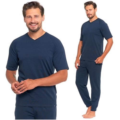 Neti Herren Schlafanzug lang Pyjama Nachtanzug100% Baumwolle M-3XL (DE/NL/SE/PL, Alphanumerisch, M, Regular, Regular, 4100-007 Blau) von Neti