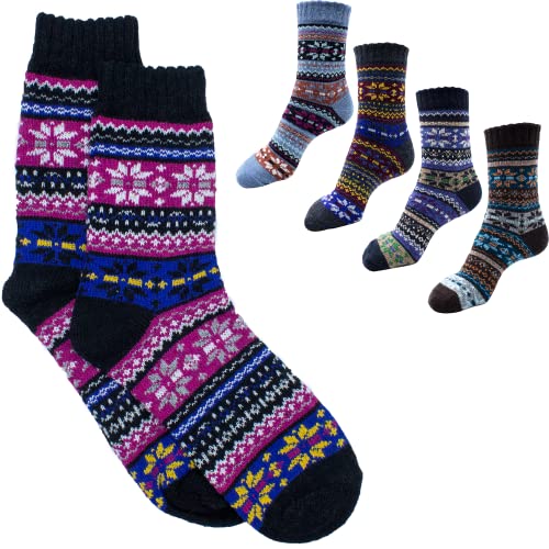 gemusterte Wollsocken | warme und weiche Winterssocken | kuschelige flauschige Kuschelsocken Winter Weihnachten Socken für Herren und Damen(37-43, Lila-Blau) von Netrox