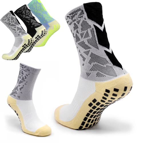 NetroxSocks® - 2 Paar Anti-Rutsch Fußballsocken Sportsocken Laufsocken Joggingsocken - Fussball Sport Stutzen Jogging Outdoor Fußball Socken Fussballsocken Herren Kinder lang kurz - weiß (39-45) von Netrox