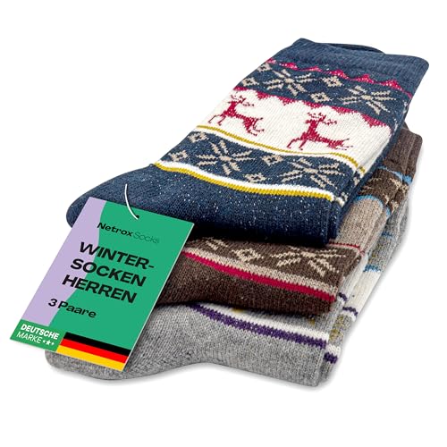 3 Paar Hochwertige Wintersocken für Herren 38-44 - Dicke, Warme & Atmungsaktive Socken - Ideal für Kälte & Schnee - Rutschfest, Komfortabel & Langlebig | Weihnachtssocken Strümpfe Kuschelsocken von Netrox