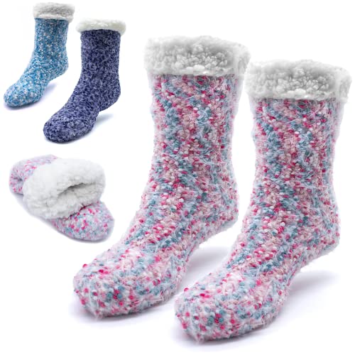 NetroxSocks® dicke Kuschelsocken - flauschige warme Haussocken für den Winter - kuschelige weiche Wintersocken Hüttensocken Stoppersocken Weihnachtssocken Socken Damen Frauen und Kinder 35-42 (Rosa) von Netrox