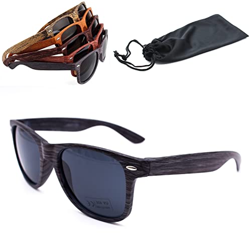 Netrox® - Sonnenbrille für Herren & Damen in Holzoptik mit Brillenetui - Unisex Sonnen Brille eckig verspiegelt - Retro Holz Sonnebrillen mit CE UV400-Schutz - Für Freizeit & Outdoor von Netrox