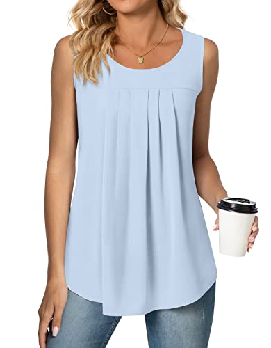 Netsmile Damen Sommer Ärmellose Chiffon Tank Top Lockeres Plissiertes Hemd Bluse, 2XL, Hellblau von Netsmile