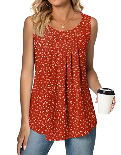 Netsmile Damen Sommer Freizeit Ärmellose Chiffon Tank Top Lockeres Plissiertes Hemd Bluse, L, Orange Rot Punk von Netsmile