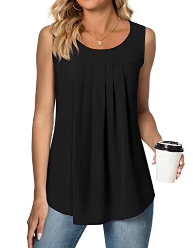 Netsmile Damen Sommer Freizeit Ärmellose Chiffon Tank Top Lockeres Plissiertes Hemd Bluse, M, Schwarz von Netsmile