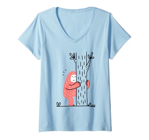 Damen Schüchterner Bigfoot versteckt Sich hinter Baum T-Shirt mit V-Ausschnitt Damen Schüchterner Bigfoot versteckt Sich hinter Baum T-Shirt mit V-Ausschnitt von Netter Comic der Kryptidenwaldkreaturen