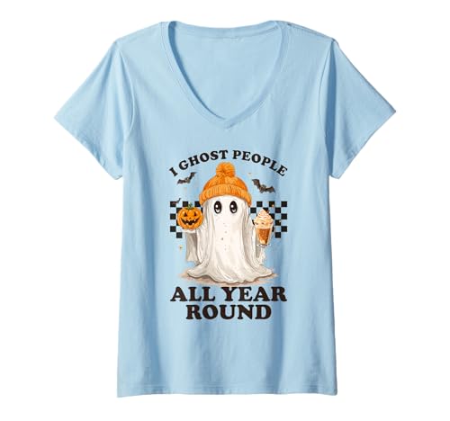 Damen Ich Habe die ganzen ganzjährigen, gruseligen T-Shirt mit V-Ausschnitt Damen Ich Habe die ganzen ganzjährigen, gruseligen T-Shirt mit V-Ausschnitt von Netter Geist mit Pumkin und Herbstgetränkendesign