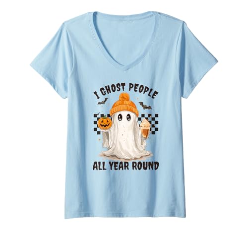 Damen Ich Habe die ganzen ganzjährigen, gruseligen T-Shirt mit V-Ausschnitt Damen Ich Habe die ganzen ganzjährigen, gruseligen T-Shirt mit V-Ausschnitt von Netter Geist mit Pumkin und Herbstgetränkendesign