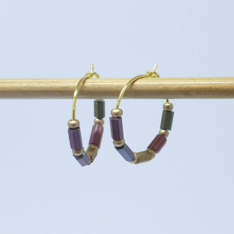 Creolen Gold Glasstifte Bunt Metallic Matt von NettesSchmuckshop