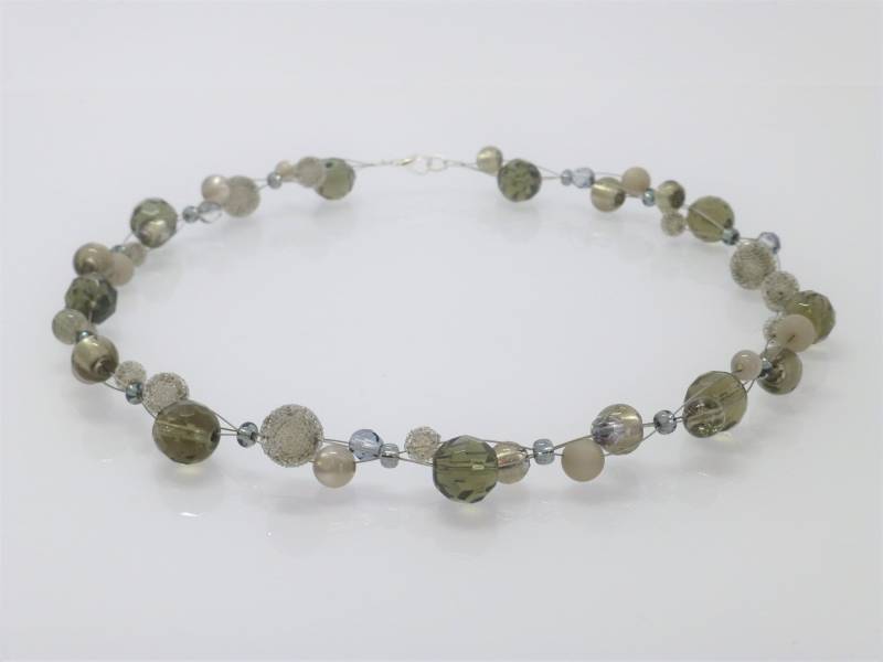 Halskette "Bubbles" Rauchgrau, Glasperlencollier von NettesSchmuckshop