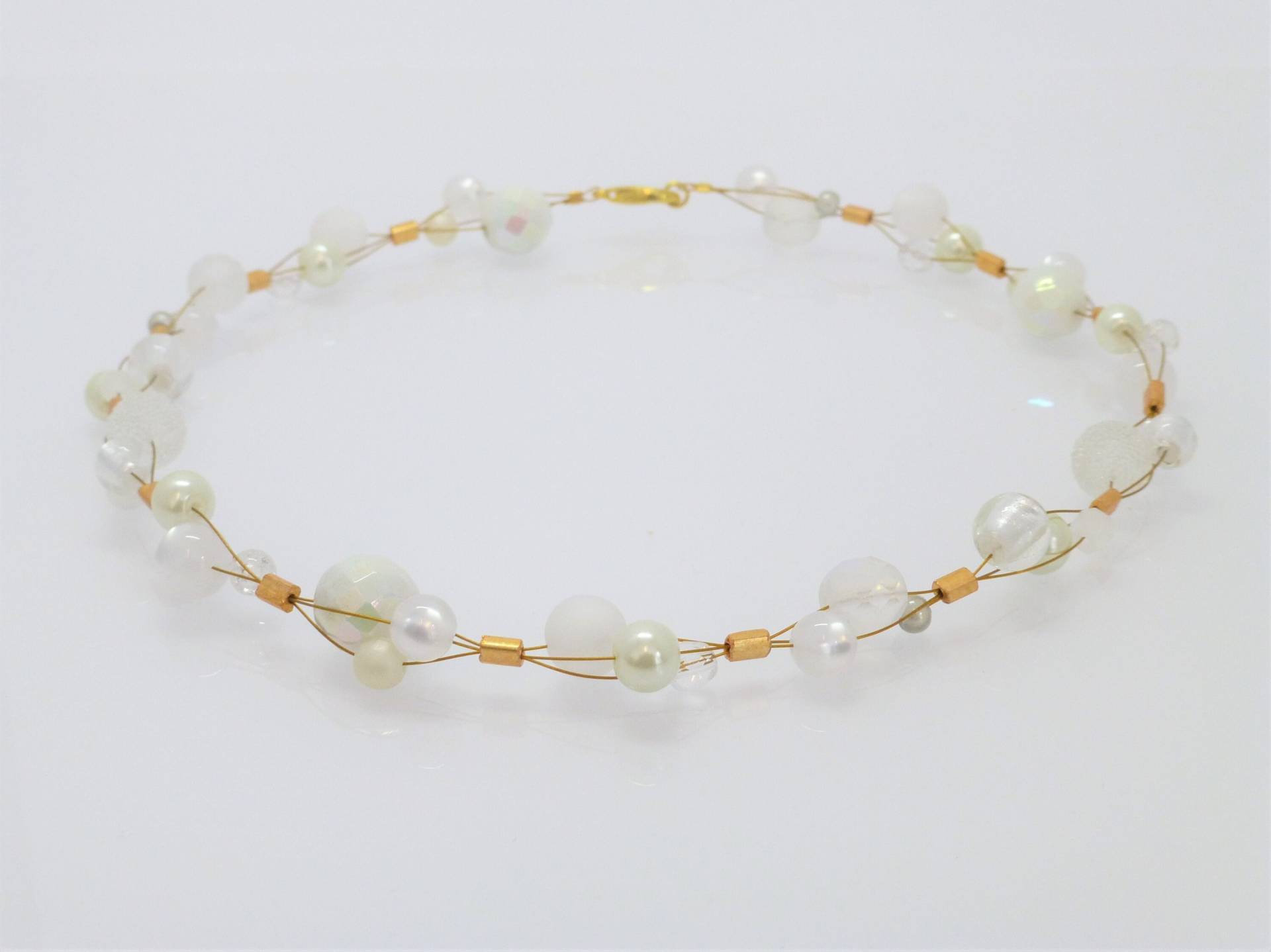 Halskette "Bubbles" Weiß-Gold, Glasperlencollier von NettesSchmuckshop