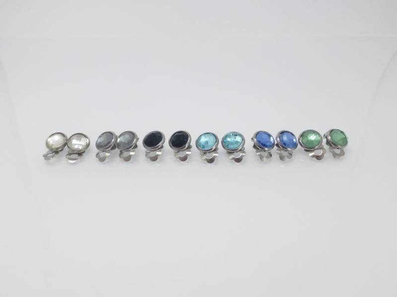 Kleine Ohrclips Glas-Cabochons 8mm Facettiert Edelstahl Viele Farben von NettesSchmuckshop