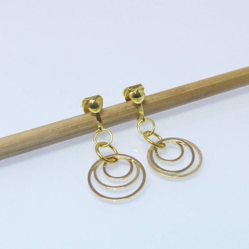 Lange Ohrclips Gold Ringe 3-Fach Filigran von NettesSchmuckshop