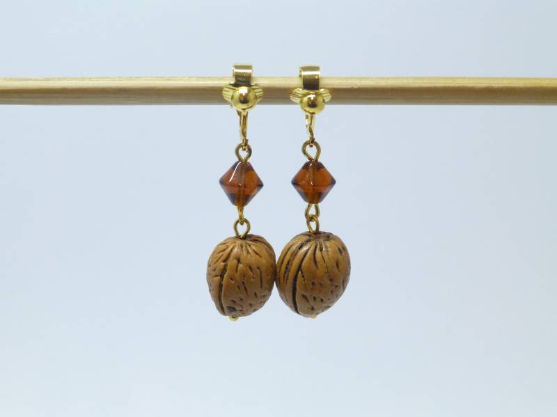 Lange Ohrclips Walnüsse Vergoldet von NettesSchmuckshop