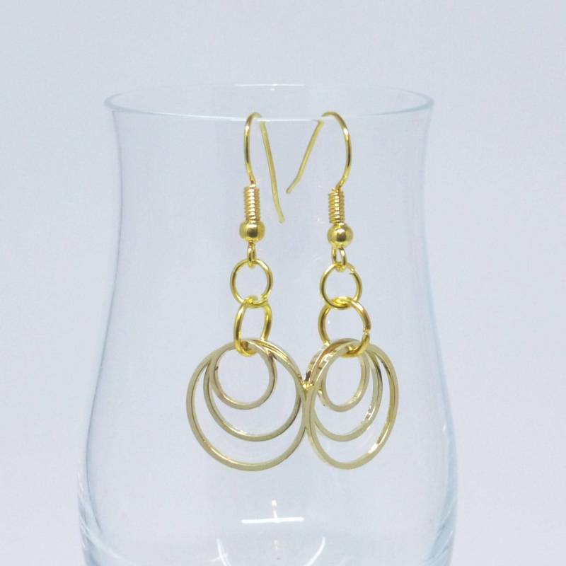 Lange Ohrhänger Gold Ringe 3-Fach Filigran von NettesSchmuckshop