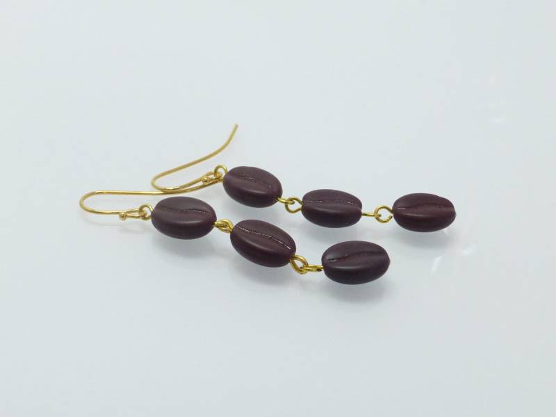 Lange Ohrringe Glasperlen Kaffeebohnen Vergoldet von NettesSchmuckshop