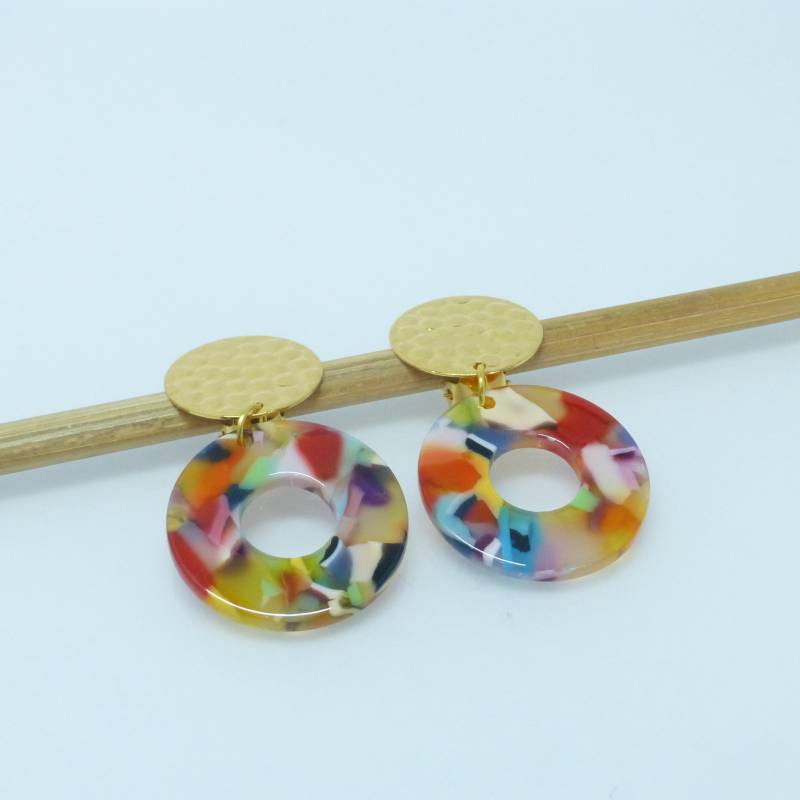 Lange Statement-Ohrclips Mit Anhänger Bunt Marmoriert von NettesSchmuckshop