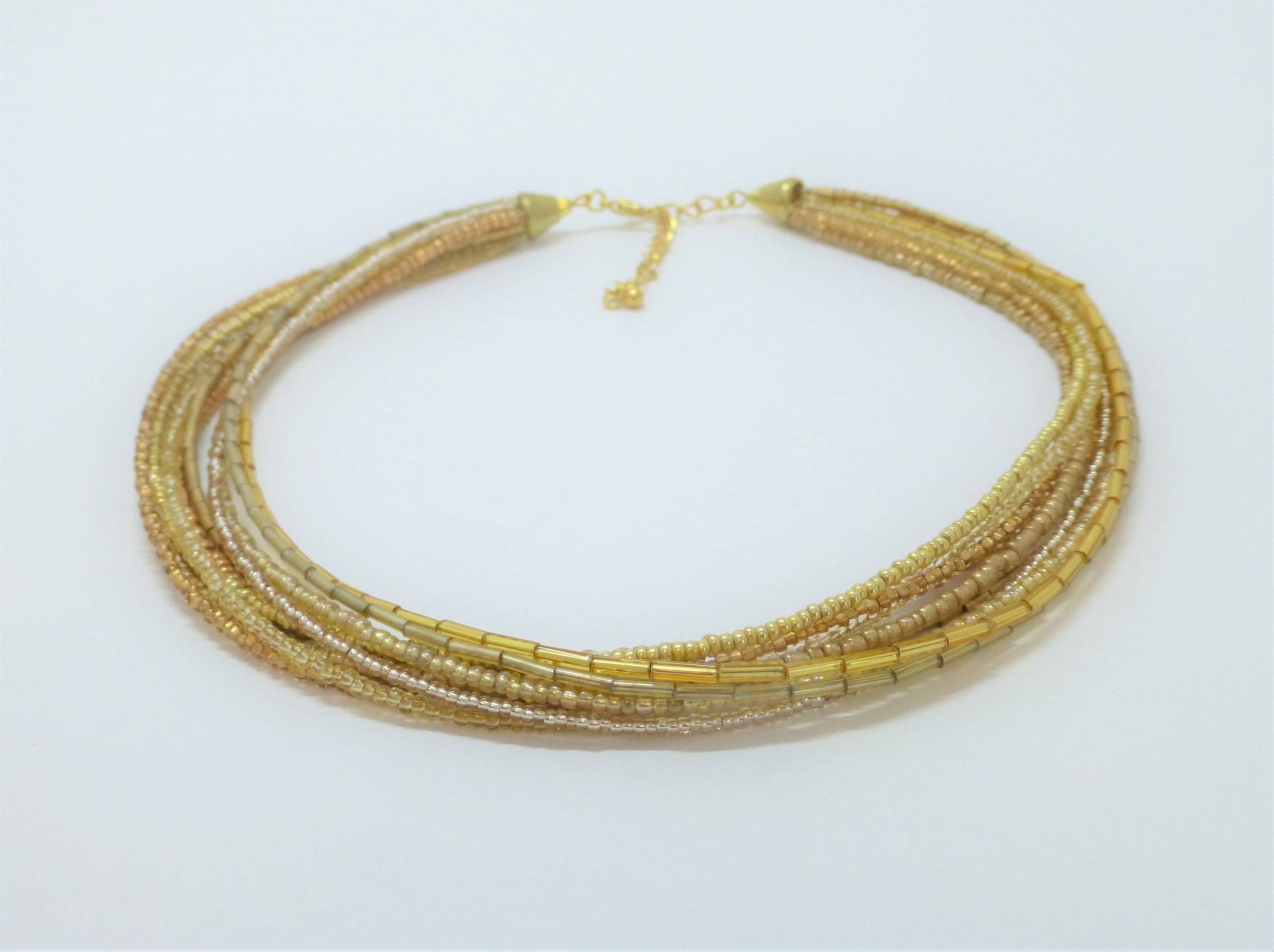 Multistrang-Kette 10-Reihig Gold, Glasperlenkette von NettesSchmuckshop