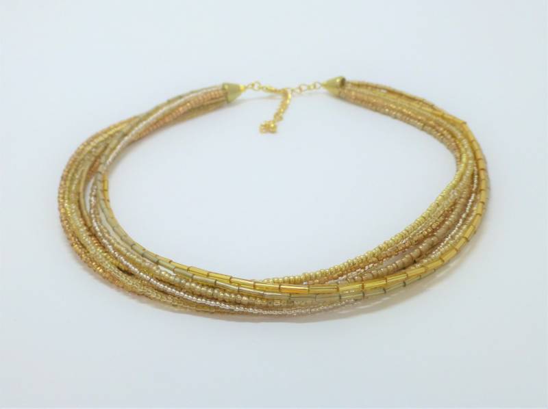 Multistrang-Kette 10-Reihig Gold, Glasperlenkette von NettesSchmuckshop