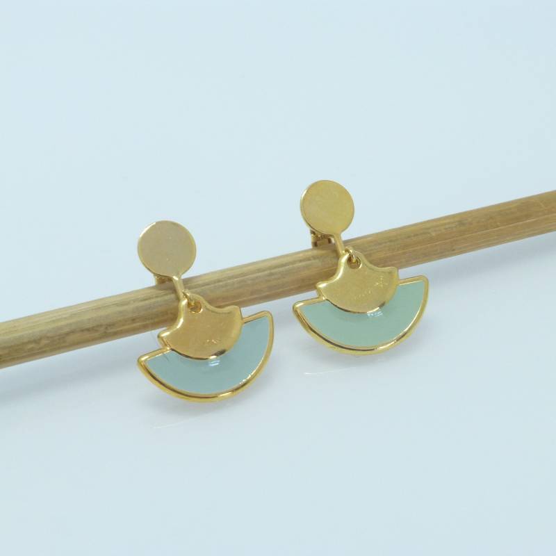 Ohrclips Anhänger Fächer Mint Gold Ohrclips Anhänger Fächer Mint Gold von NettesSchmuckshop