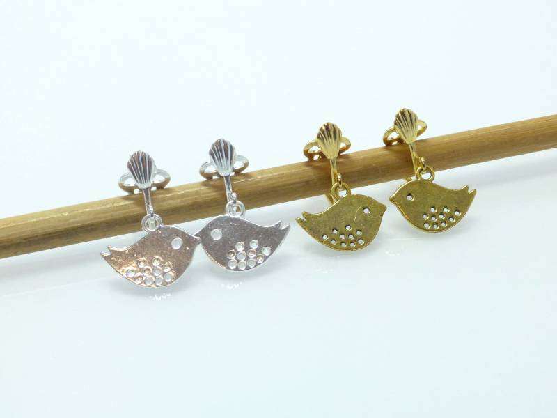 Ohrclips Anhänger Vogel Silber Gold von NettesSchmuckshop