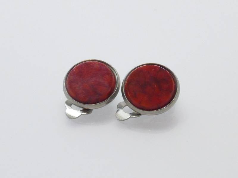 Ohrclips Edelstahl Glas Cabochons 12mm Rot Marmoriert Ohrclips Edelstahl Glas Cabochons 12mm Rot Marmoriert von NettesSchmuckshop