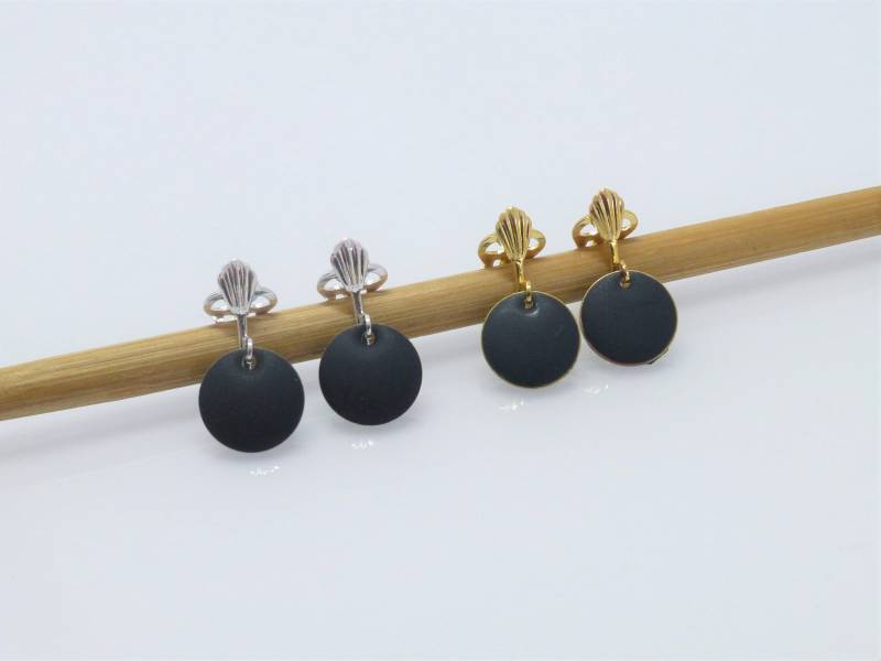 Ohrclips Emaille-Münze Schwarz Matt Silber Gold von NettesSchmuckshop