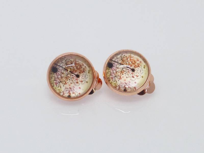 Ohrclips Glas Cabochons 12mm Pusteblume Roségold von NettesSchmuckshop