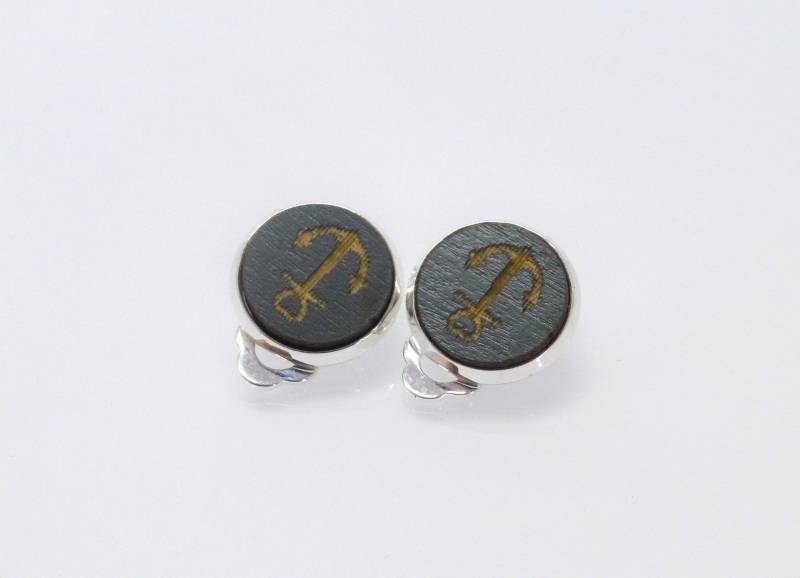 Ohrclips Silber Holz Cabochons 12mm Anker Schwarz Ohrclips Silber Holz Cabochons 12mm Anker Schwarz von NettesSchmuckshop